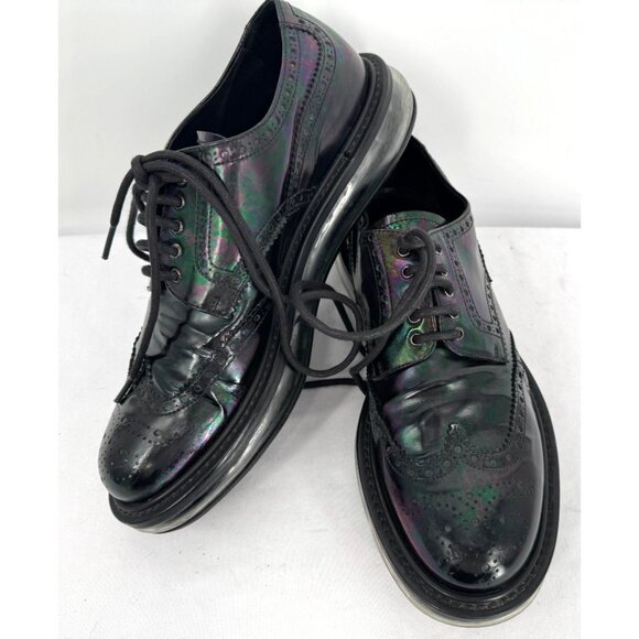 Prada Derby Levitate Black Leather Brogue Air Sole Lace Up Shoes Mens Sz 8 USA - Picture 15 of 15